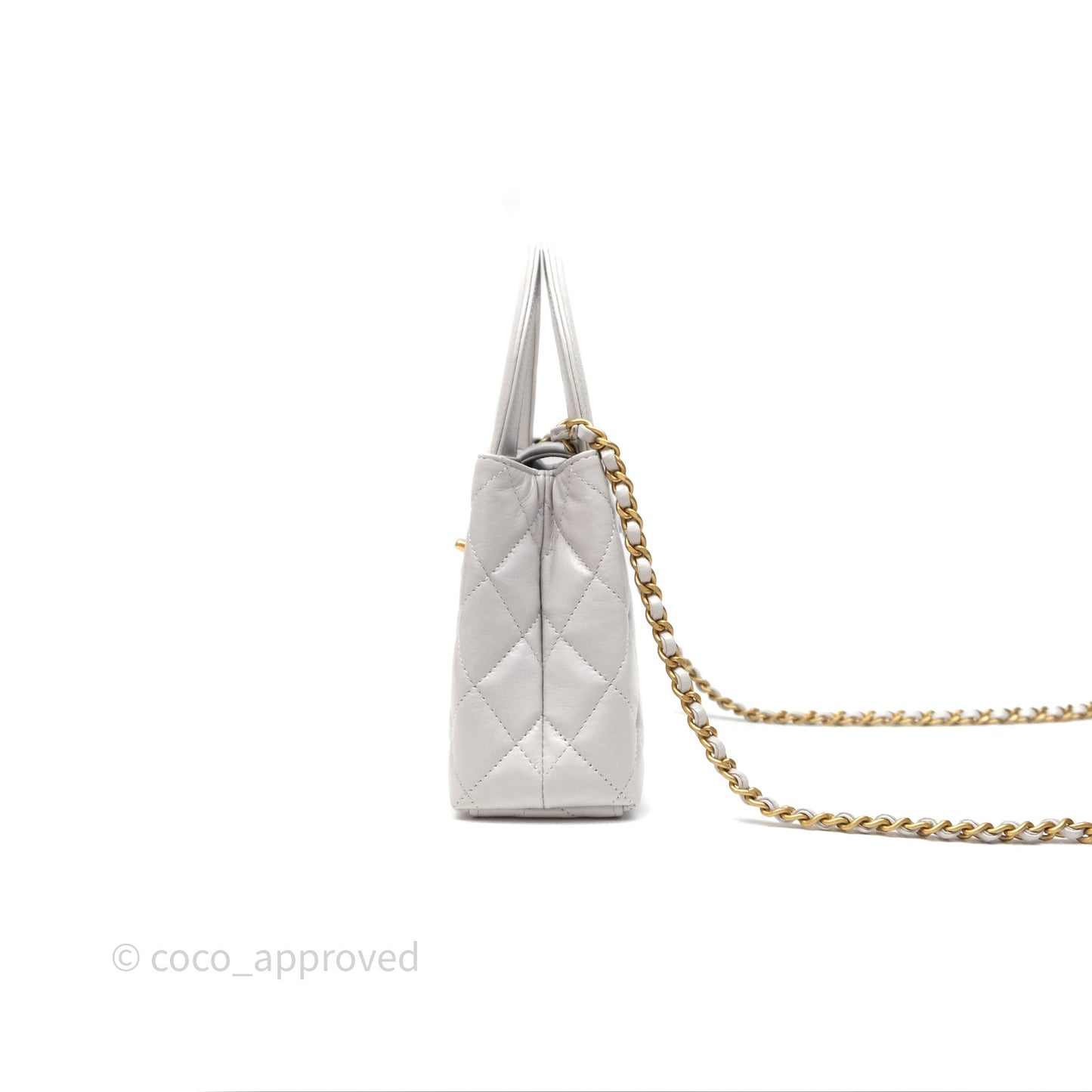 Chanel Kelly Bag Quilted Light Grey Shiny Calfskin Aged Gold Hardware