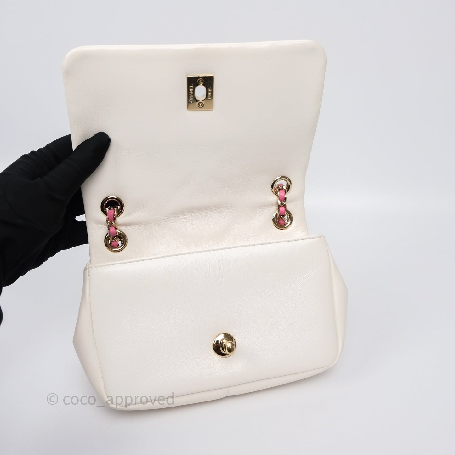 Chanel Small Entwined Chain Flap White Lambskin Gold Hardware