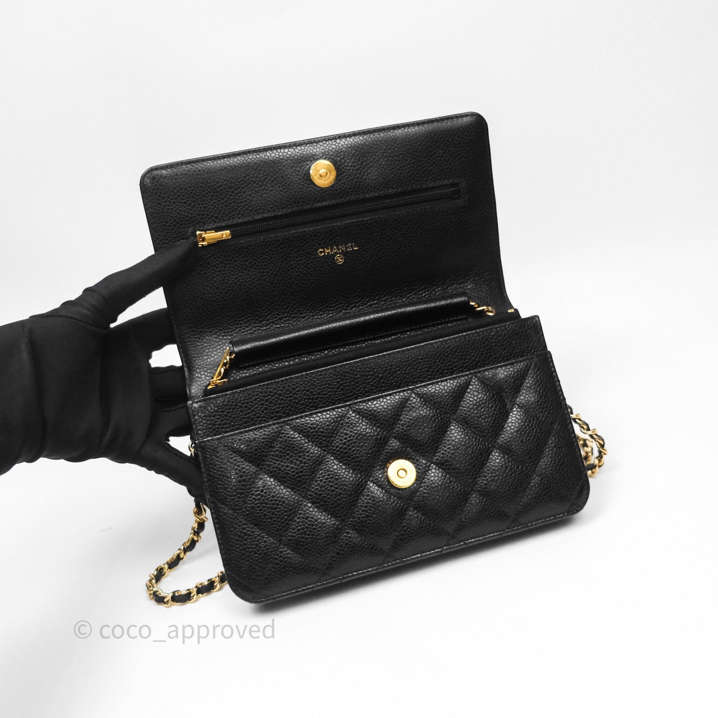 Chanel Quilted Wallet on Chain WOC Black Caviar Gold Hardware