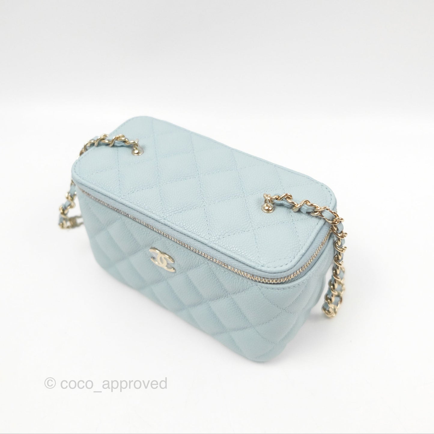 Chanel Vanity with CC Chain Light Blue Caviar Gold Hardware