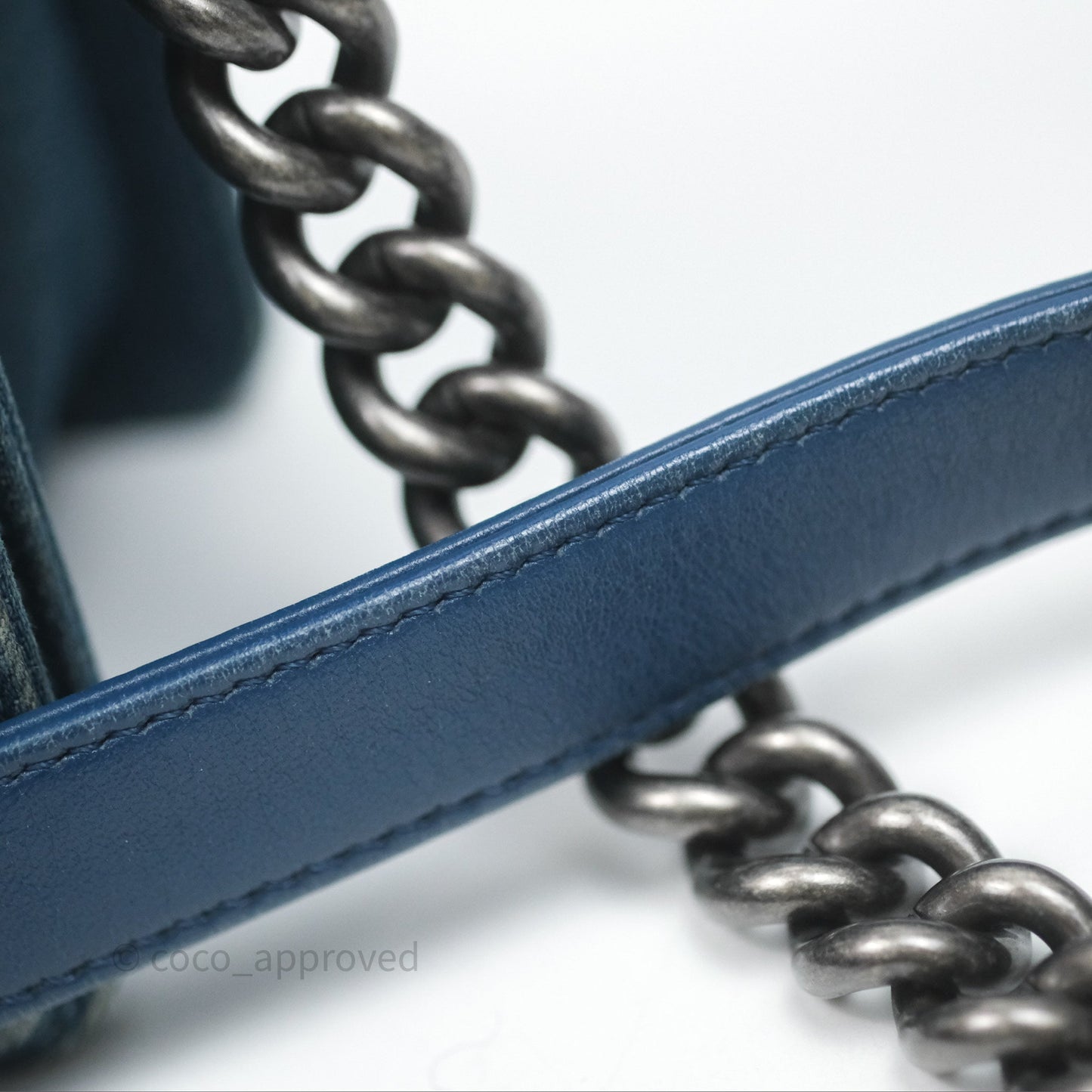 Chanel Small Boy Blue Denim Tweed Ruthenium Hardware