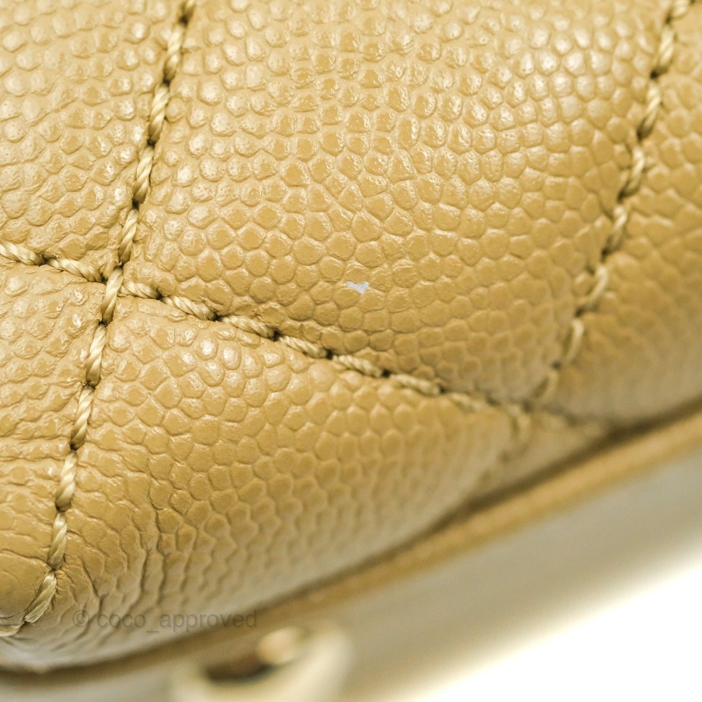 Chanel Small Coco Handle Quilted Dark Beige Caviar Gold Hardware Lizard Embossed Handle 21A