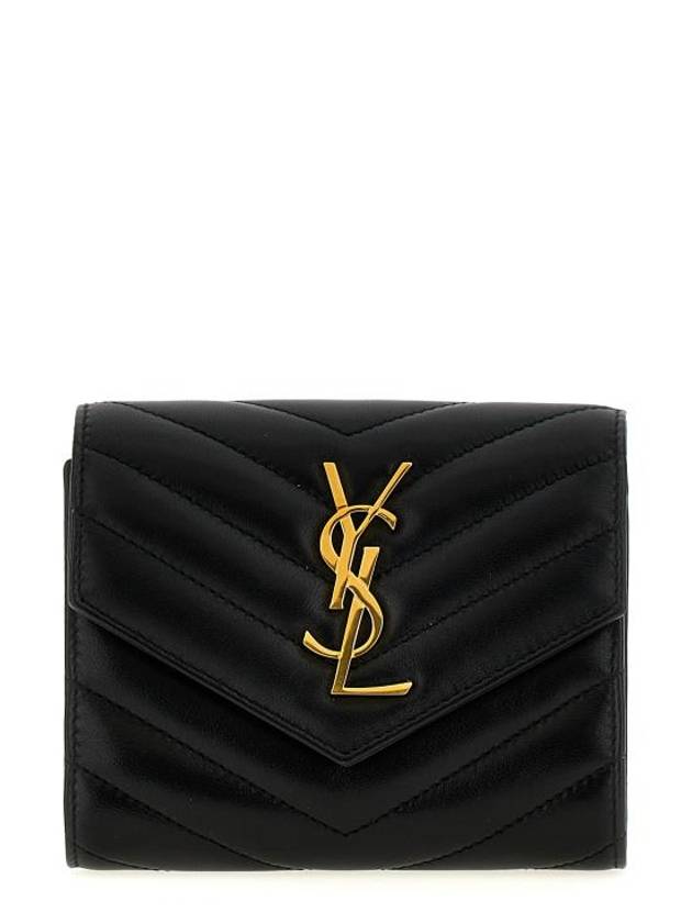 Luxury Saint Laurent Cassandre Matelasse Compact Quilted Lambskin Half Wallet Black