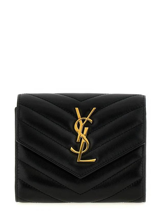 Luxury Saint Laurent Cassandre Matelasse Compact Quilted Lambskin Half Wallet Black