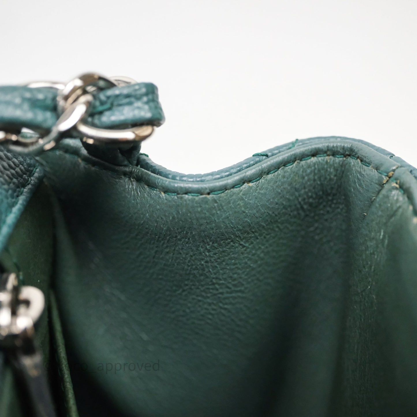 Chanel Quilted Mini Square Flap Dark Green Caviar Silver Hardware