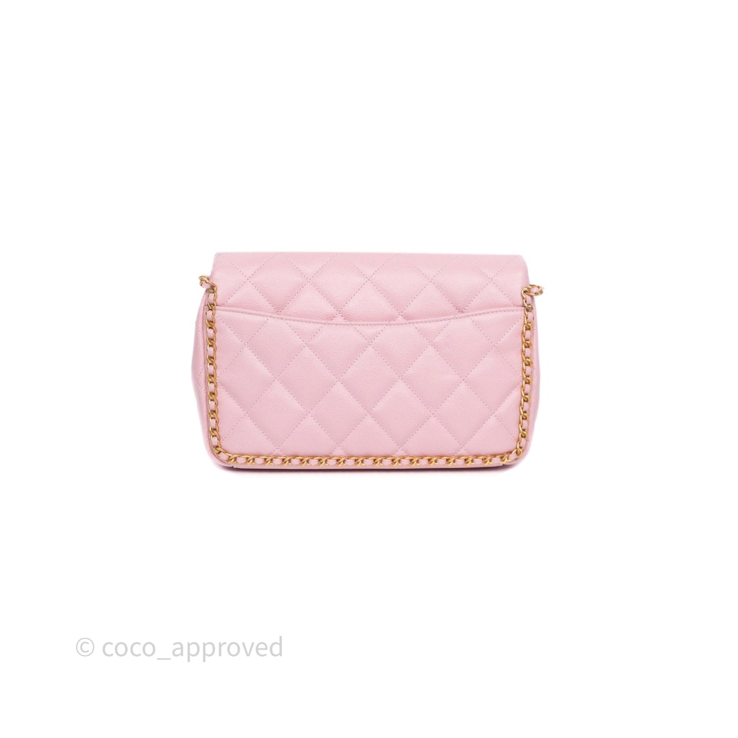 Chanel Chain Around Flap Bag Pink Caviar Aged Gold Hardware 22B