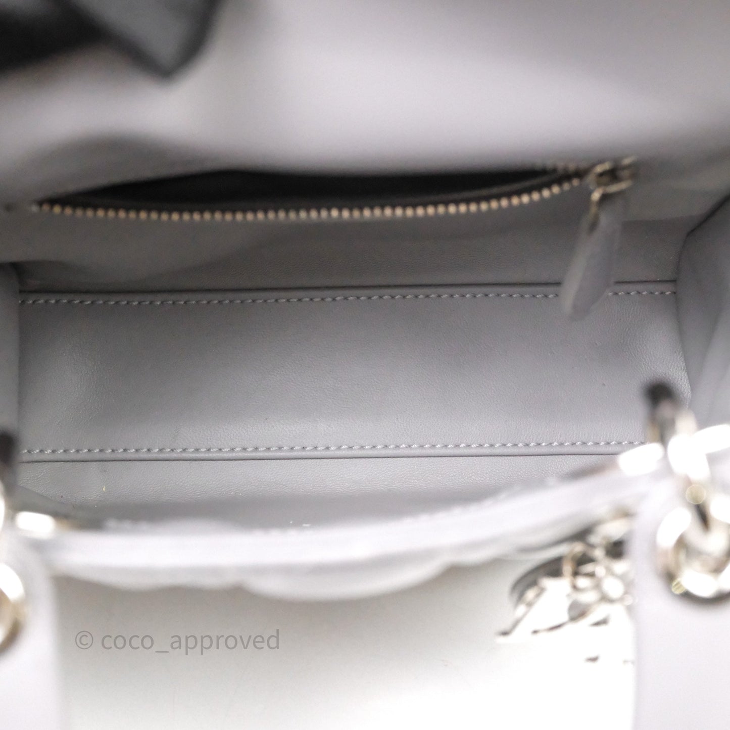 Christian Dior Mini Lady Dior Lambskin Cannage Grey Silver Hardware