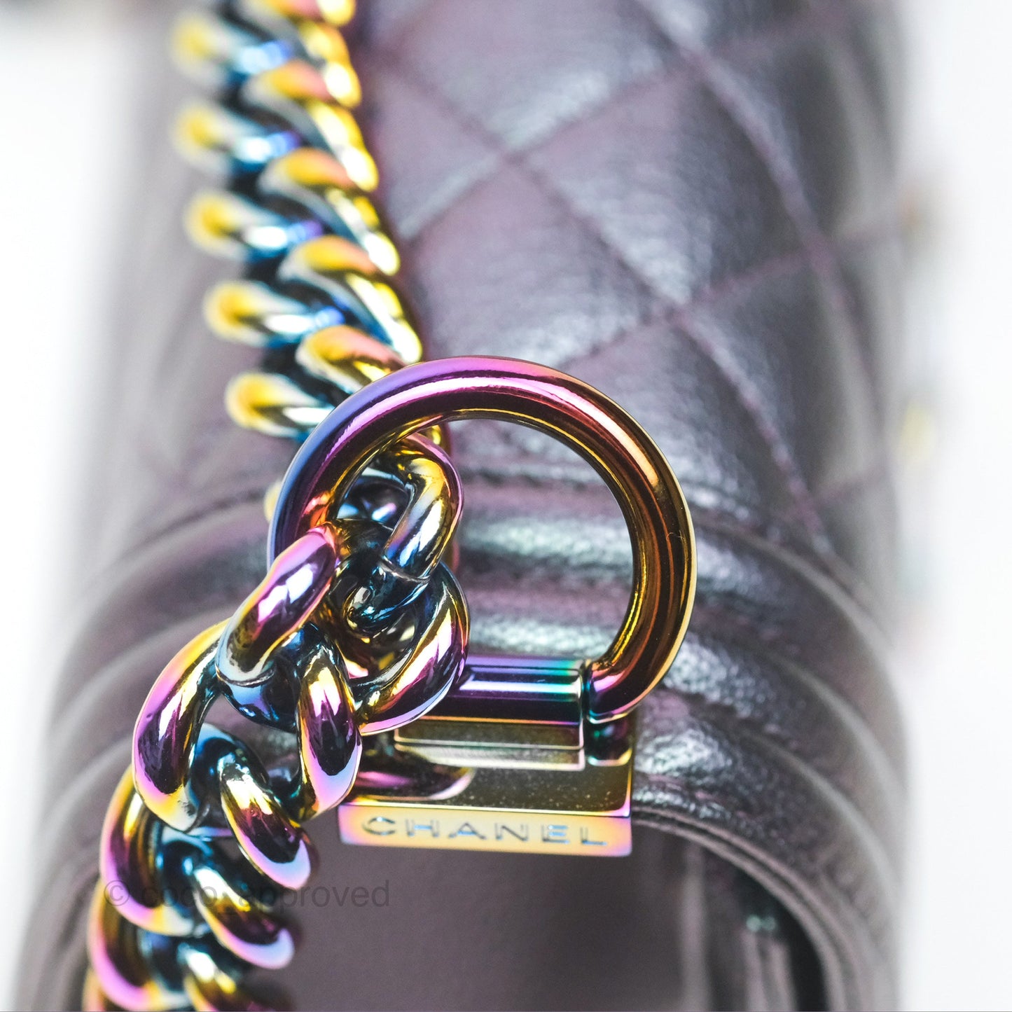 Chanel Medium Boy Quilted Iridescent Purple Goatskin Rainbow Hardware
