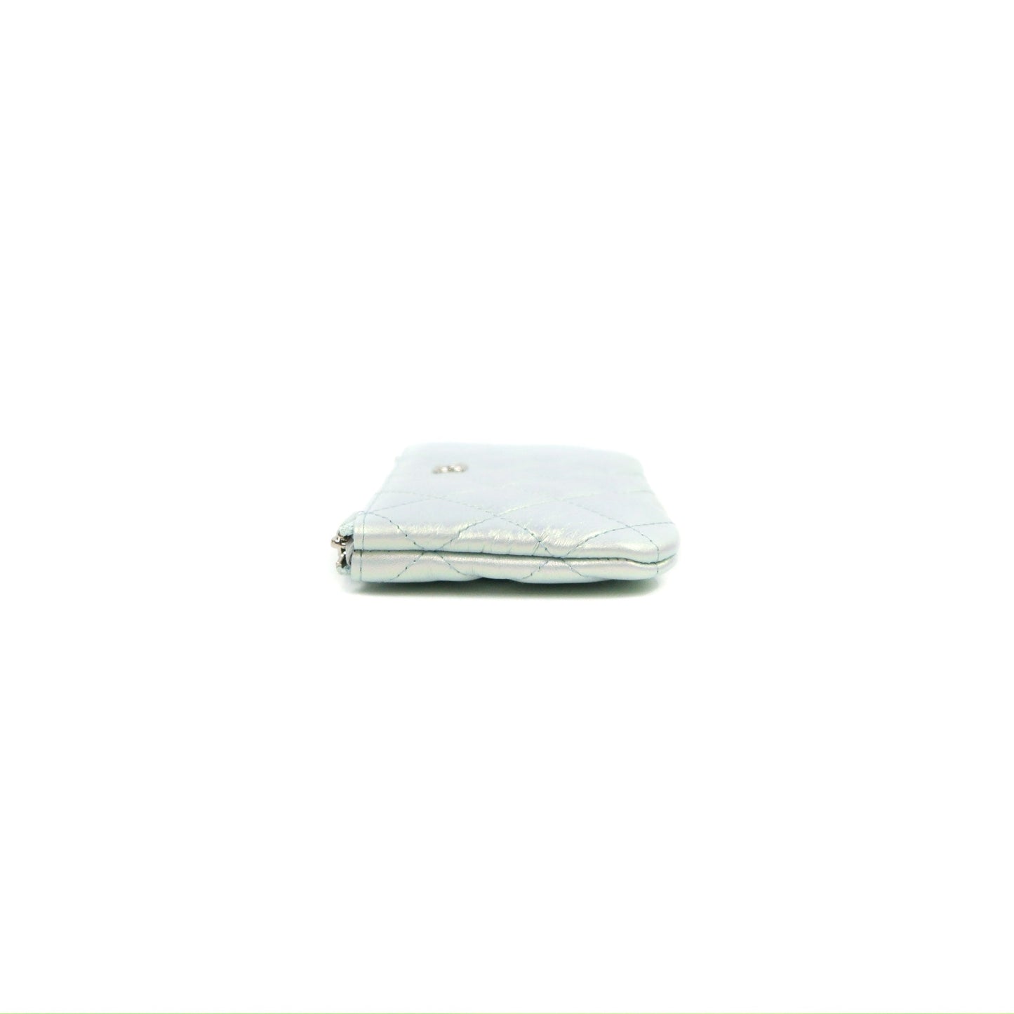 Chanel Quilted Mini O Case Iridescent Icy Blue Calfskin Silver Hardware
