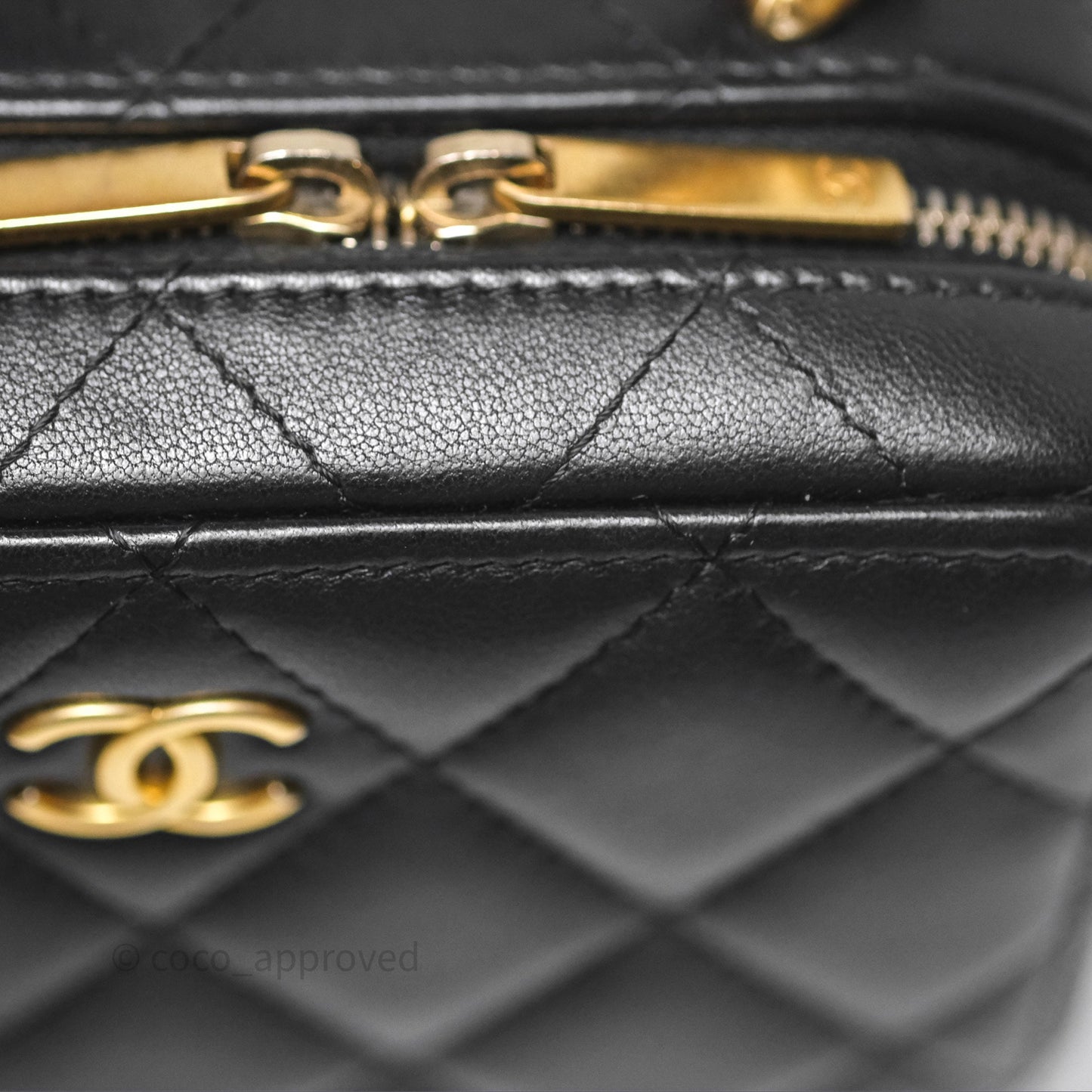 Chanel Top Handle Vanity Case Black Lambskin Aged Gold Hardware 22A