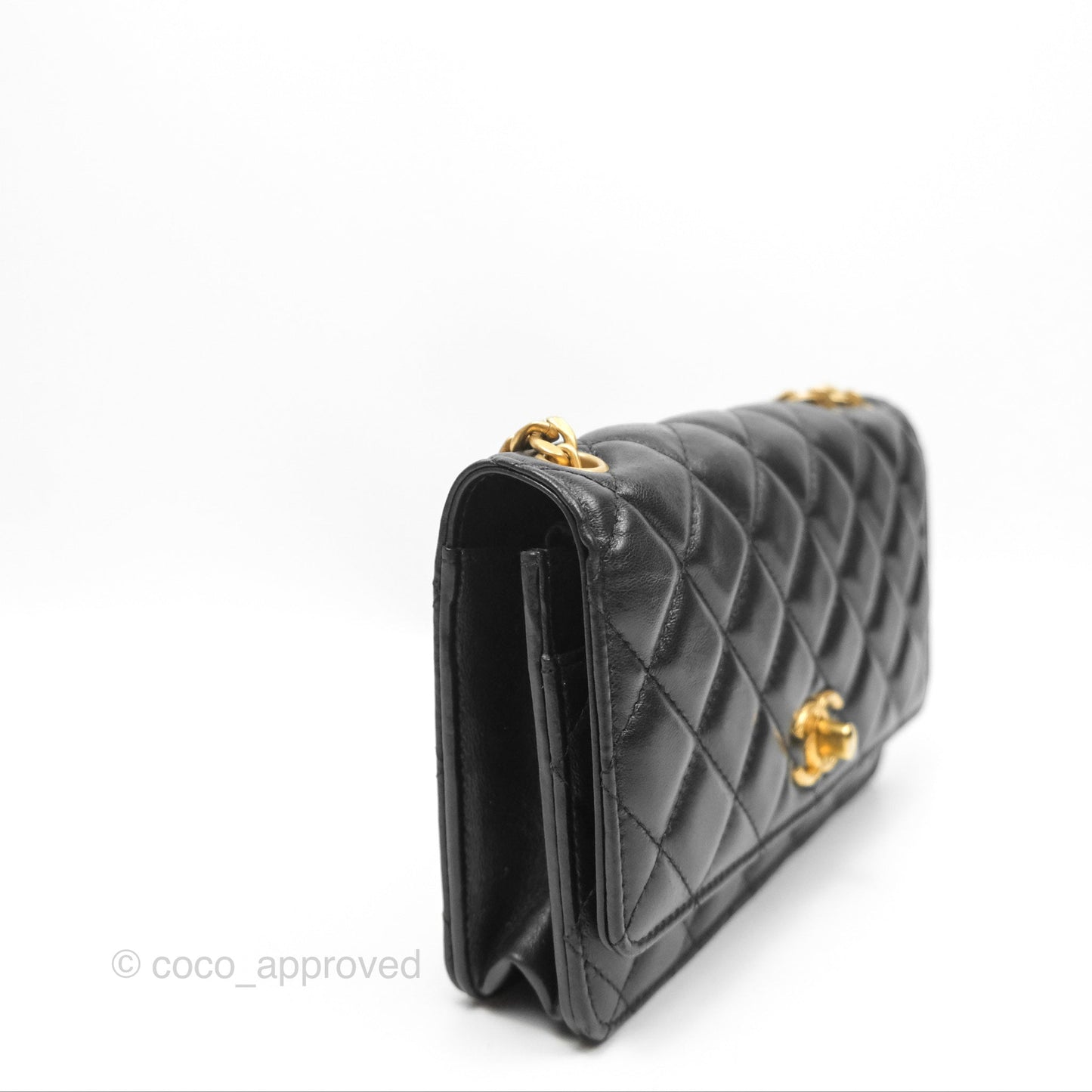 Chanel All Slide Wallet on Chain WOC Adjustable Chain Quilted Black Lambskin 22K