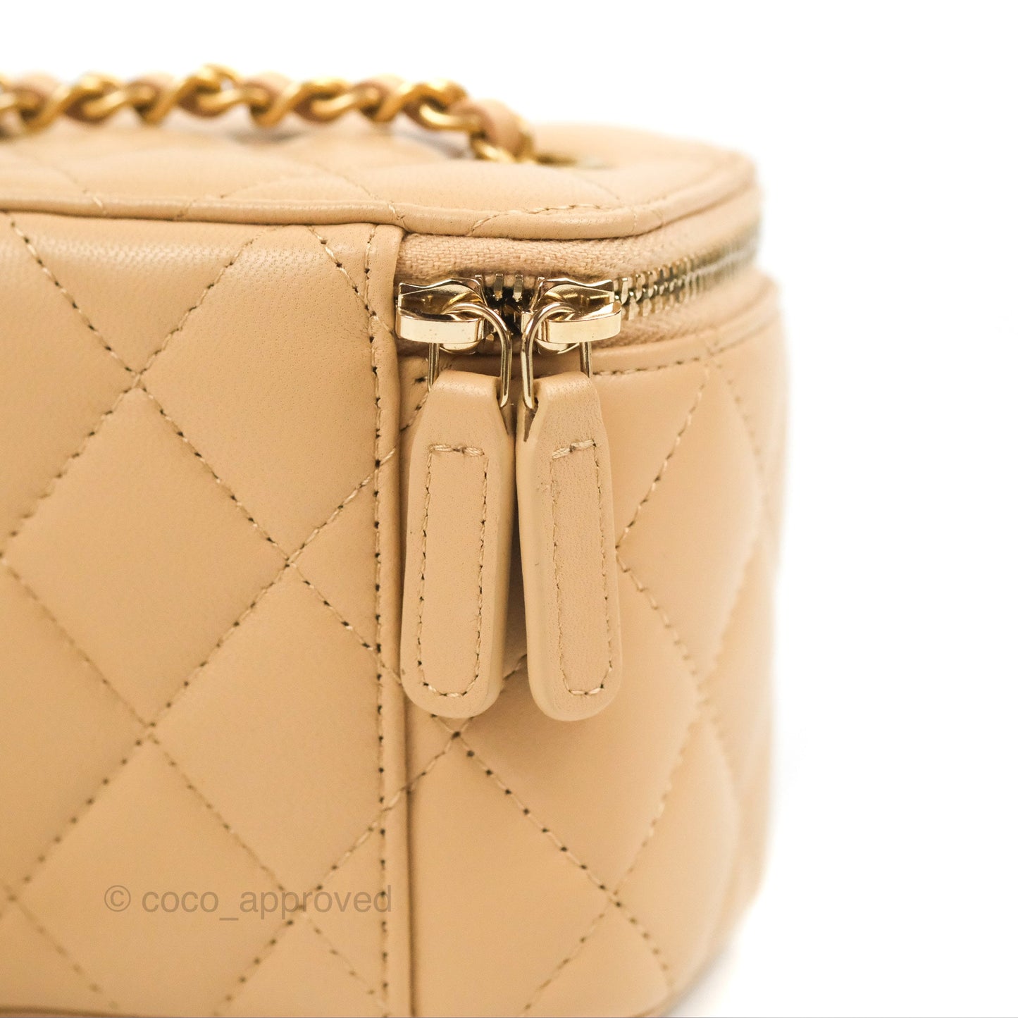 Chanel Mini Pearl Crush Vanity With Chain Beige Lambskin Aged Gold Hardware
