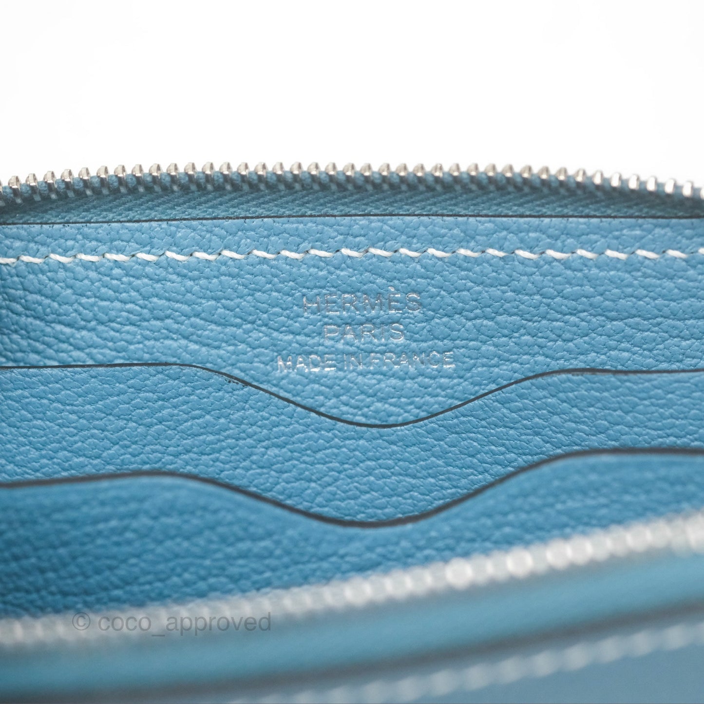 Hermès Zipengo Chaine d'Ancre Compact Card Holder Blue Jean 75 Evercolor Palladium Hardware