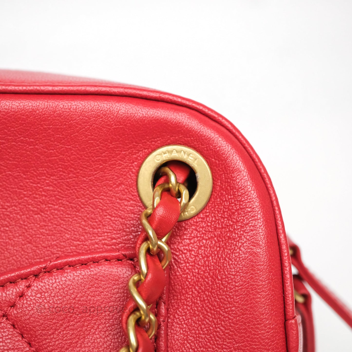 Chanel Infinity Camera Case Red Goatskin Aged Gold Hardware