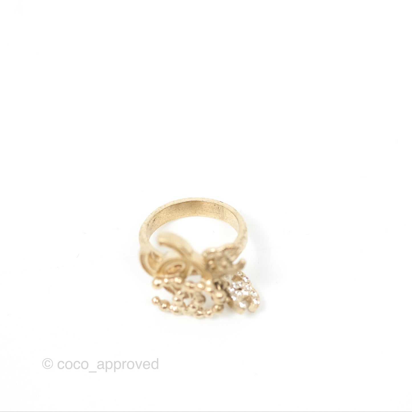Chanel Multi CC Crystal Resin Ring Brushed Gold Tone 09A