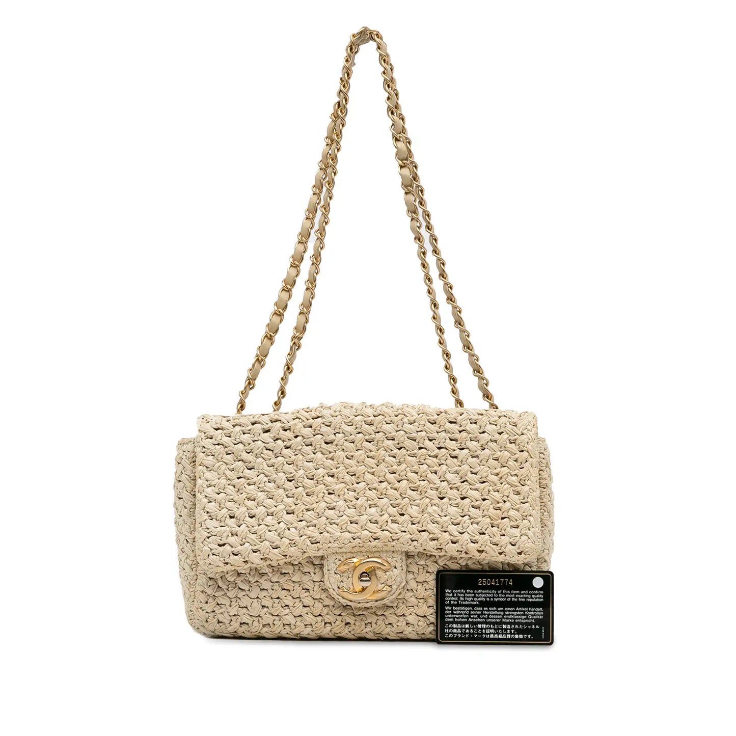 Luxury Chanel Single Flap Medium Brown Crochet Raffia Gold