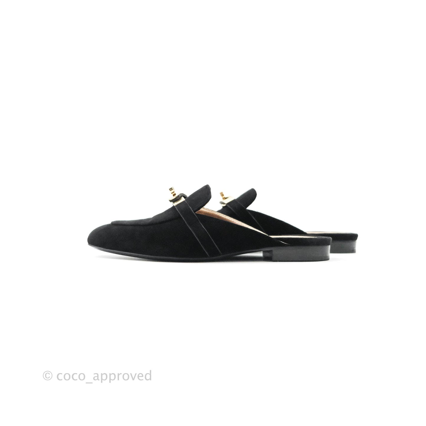 Hermès Oz Velvet Mules in Black Gold Hardware