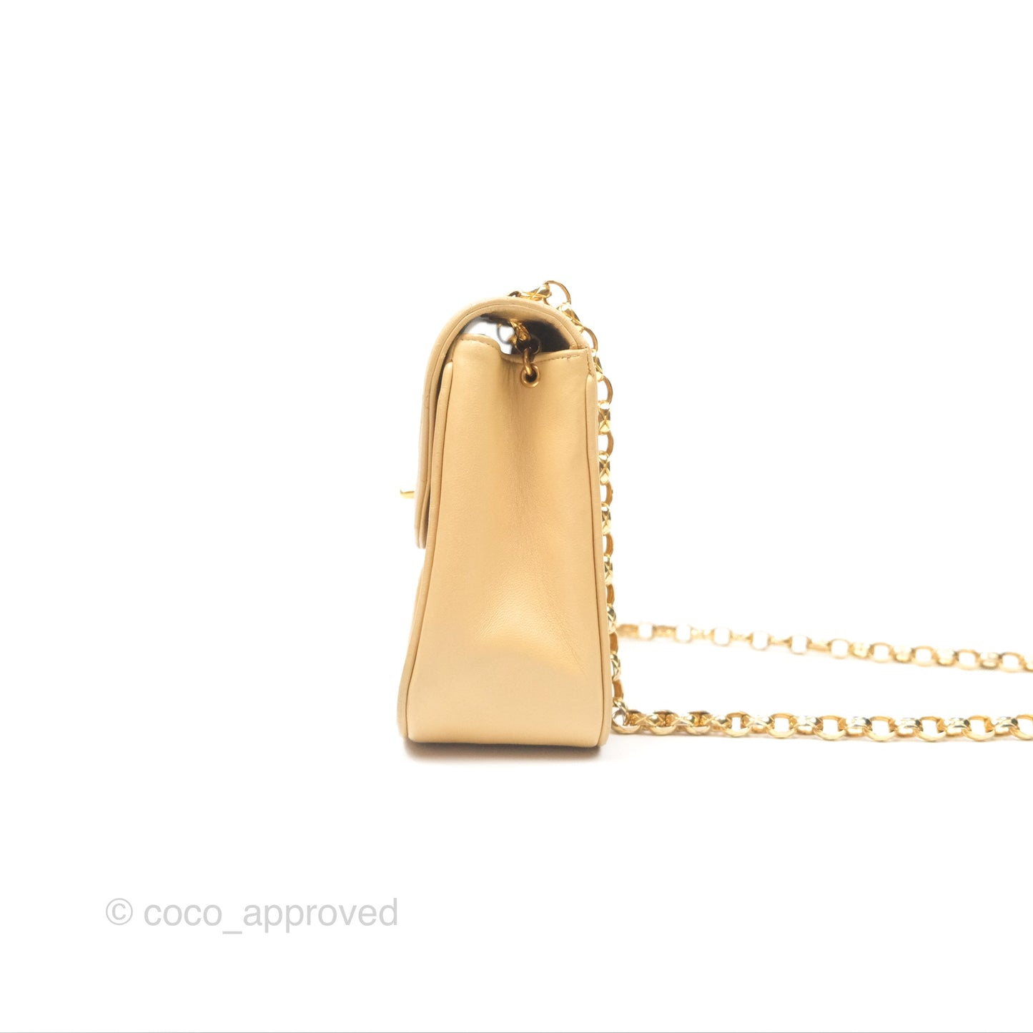 Chanel Vintage Round Flap Bag Quilted Beige Lambskin Gold Hardware