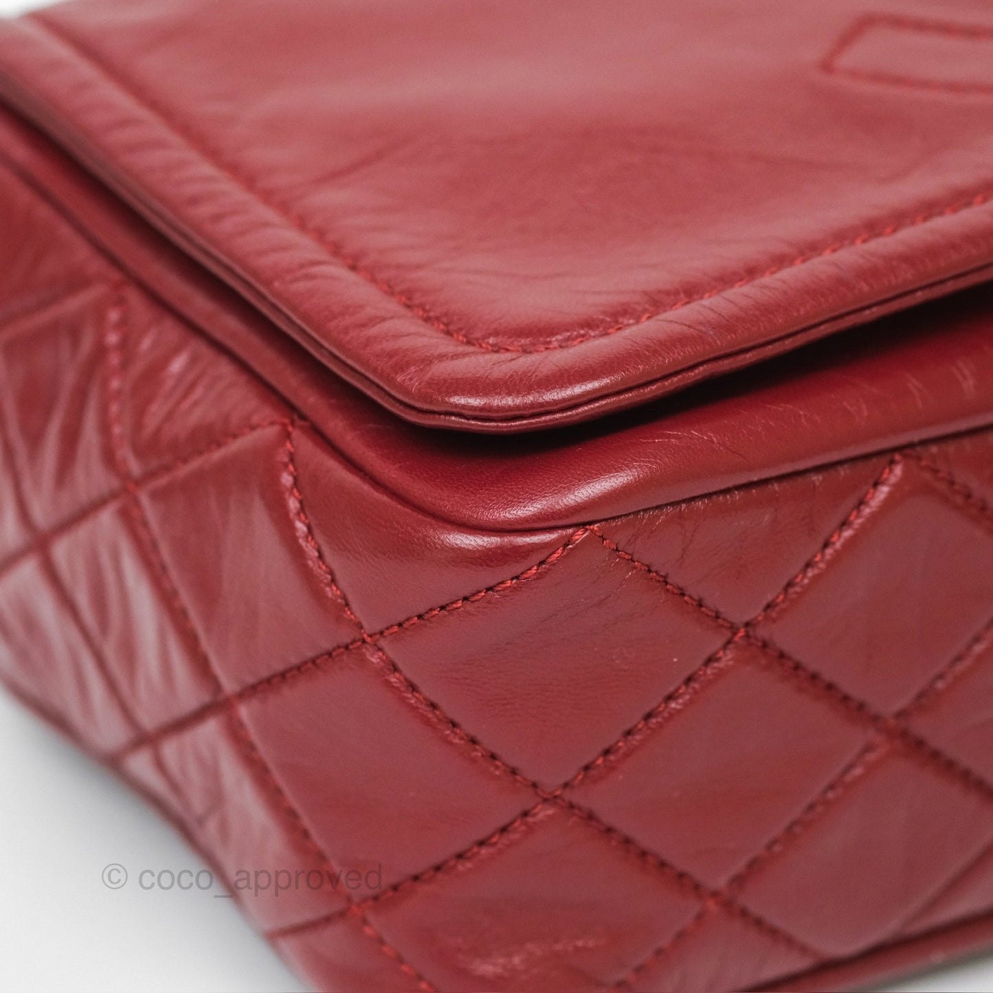 Chanel CC Flap Shoulder Bag Dark Red Crumpled Leather Silver Hardware
