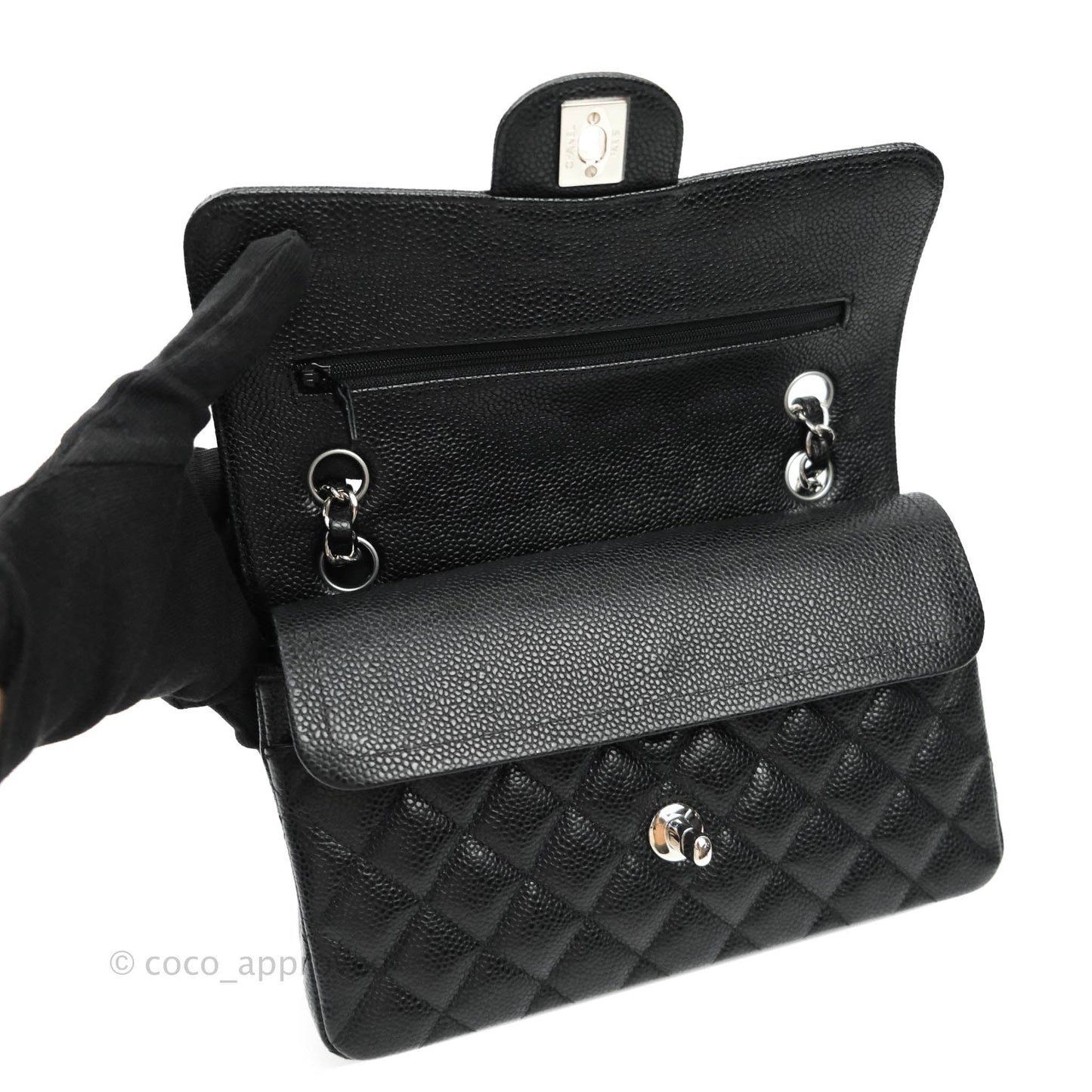 Chanel Classic Small S/M Flap Black Caviar Silver Hardware