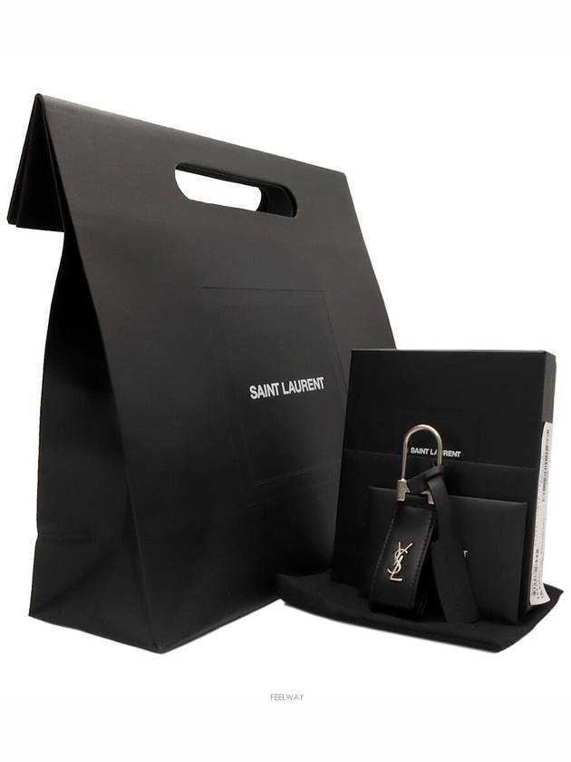 Luxury Saint Laurent Black calfskin monogram silver mini key ring 668961