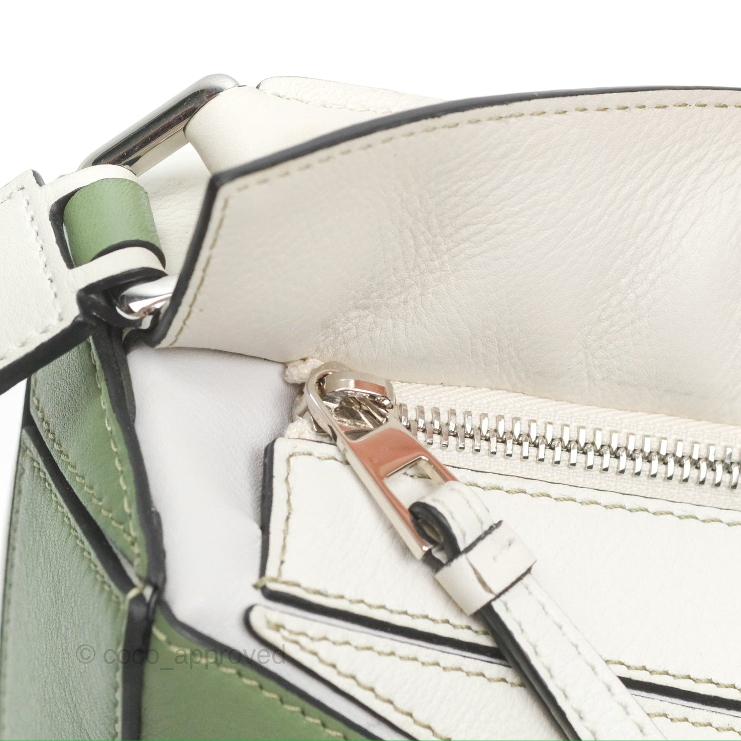 Loewe Small Puzzle Bag Soft White/ Rosemary Calfskin Silver Hardware