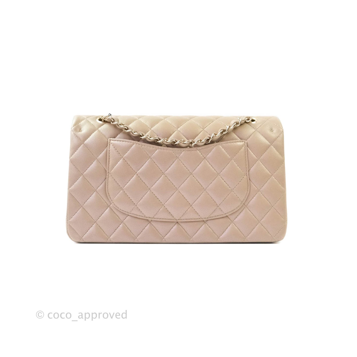 Chanel M/L Medium Double Flap Bag Iridescent Dark Beige Caviar Gold Hardware 21S