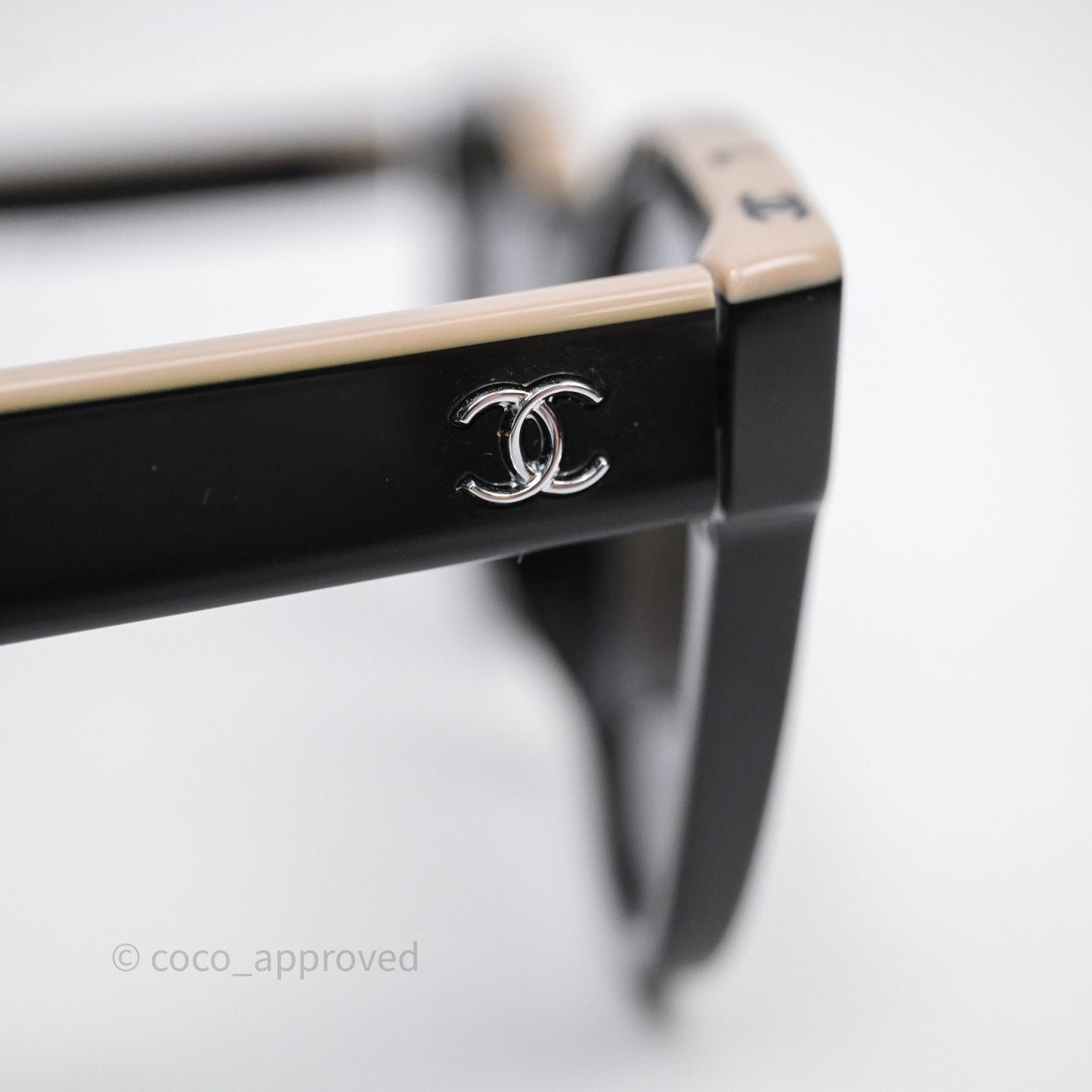 Chanel Logo Butterfly Sunglasses Black Beige Acetate