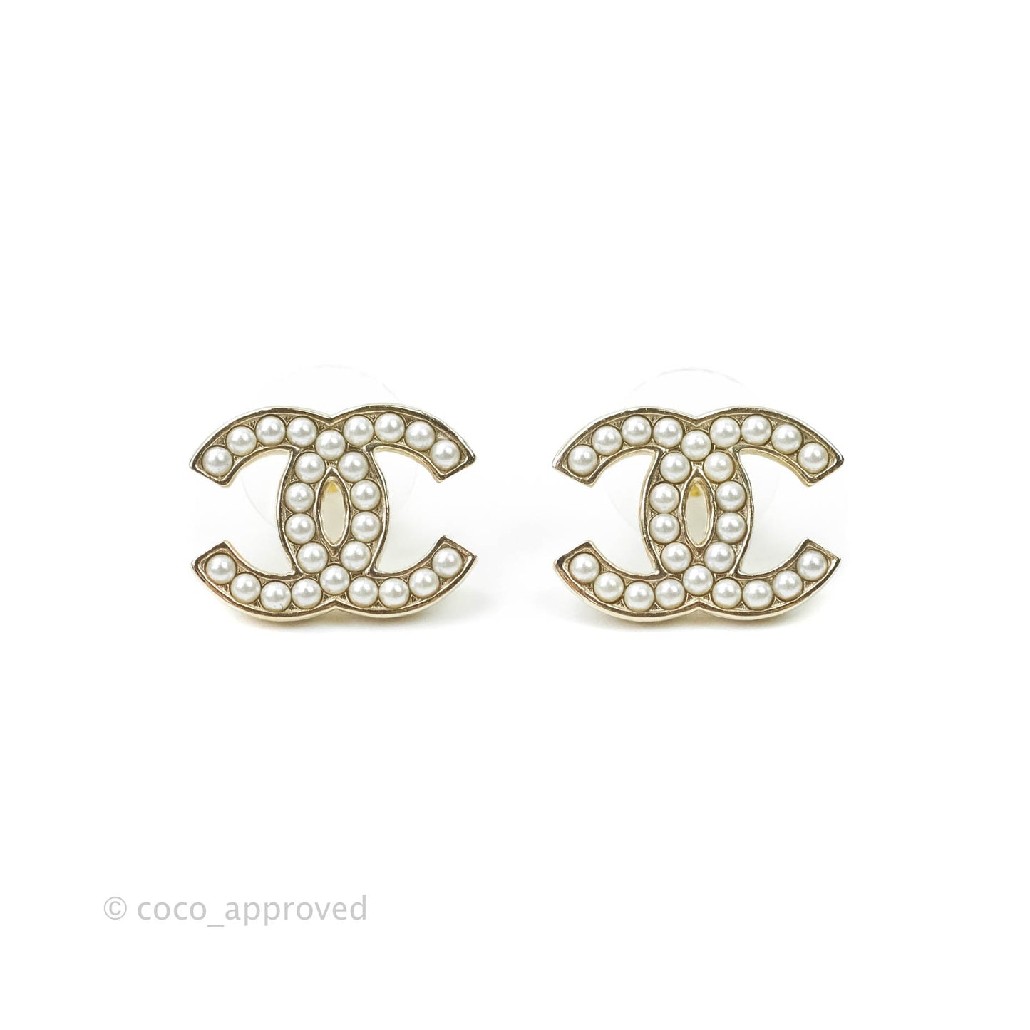 Chanel CC Pearl Earrings Gold Tone 21P