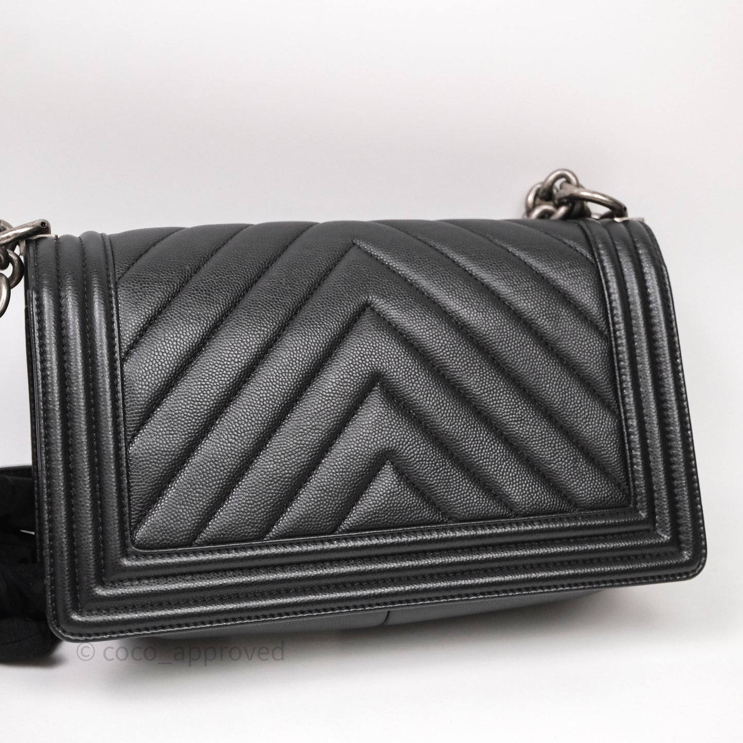Chanel Medium Boy Chevron Black Caviar Ruthenium Hardware