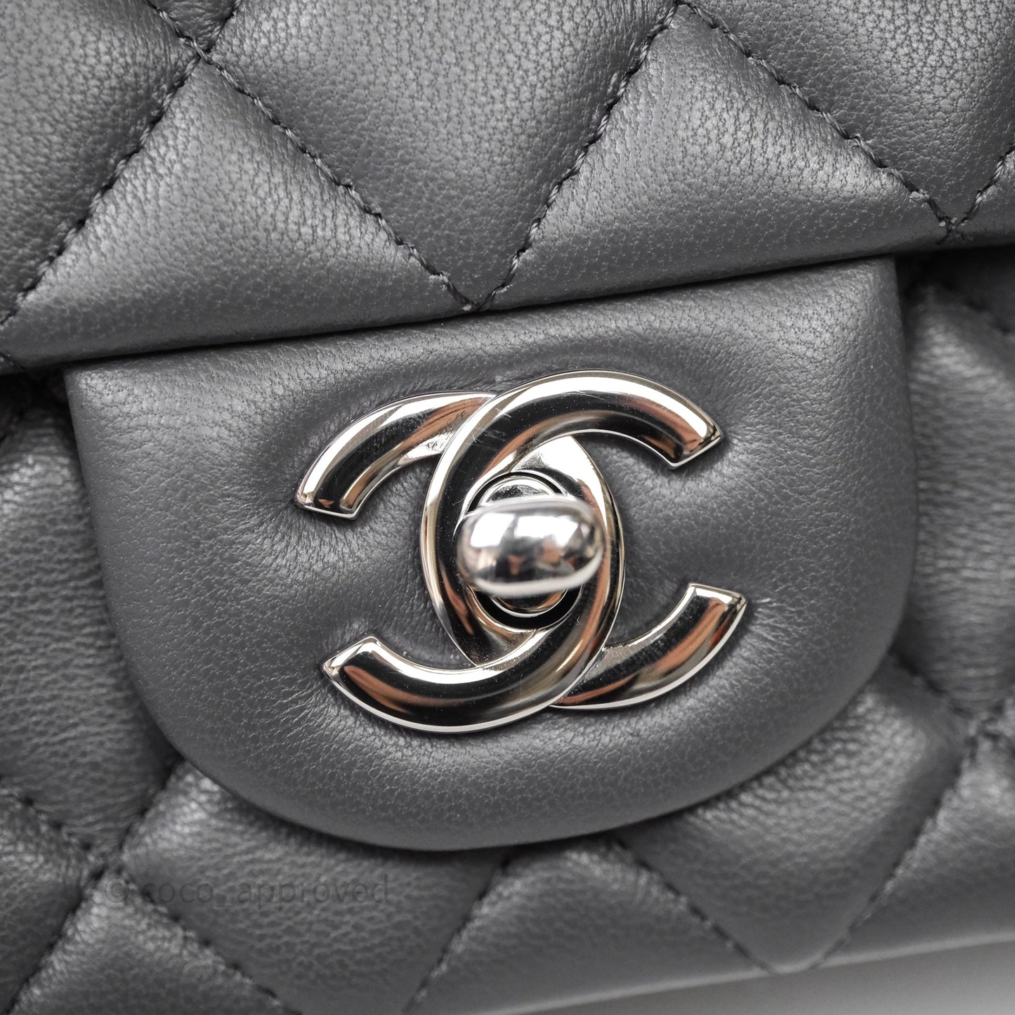 Chanel Quilted Mini Rectangular Dark Grey Lambskin Silver Hardware