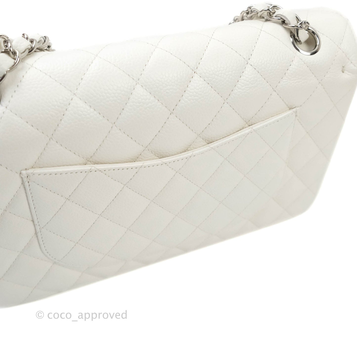 Chanel Quilted M/L Medium Double Flap White Caviar Silver Hardware