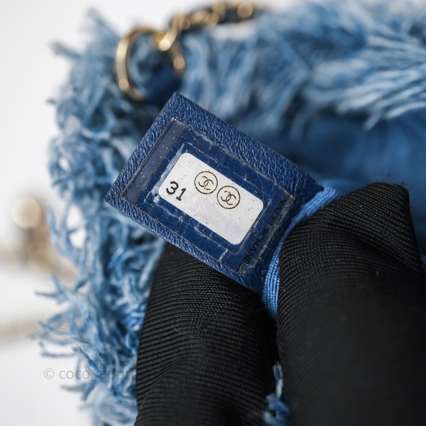 Chanel Mood Denim Mini Bucket Bag with Chain Blue Gold Hardware