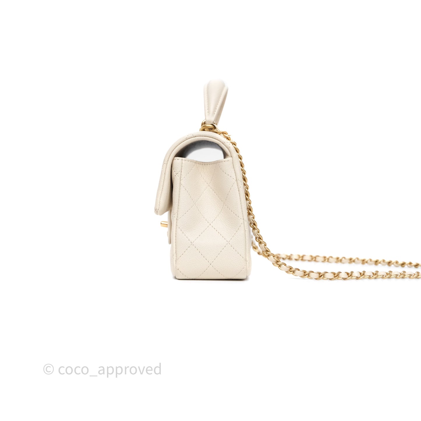 Chanel Top Handle Mini Rectangular Flap Bag Ivory Beige Caviar Gold Hardware