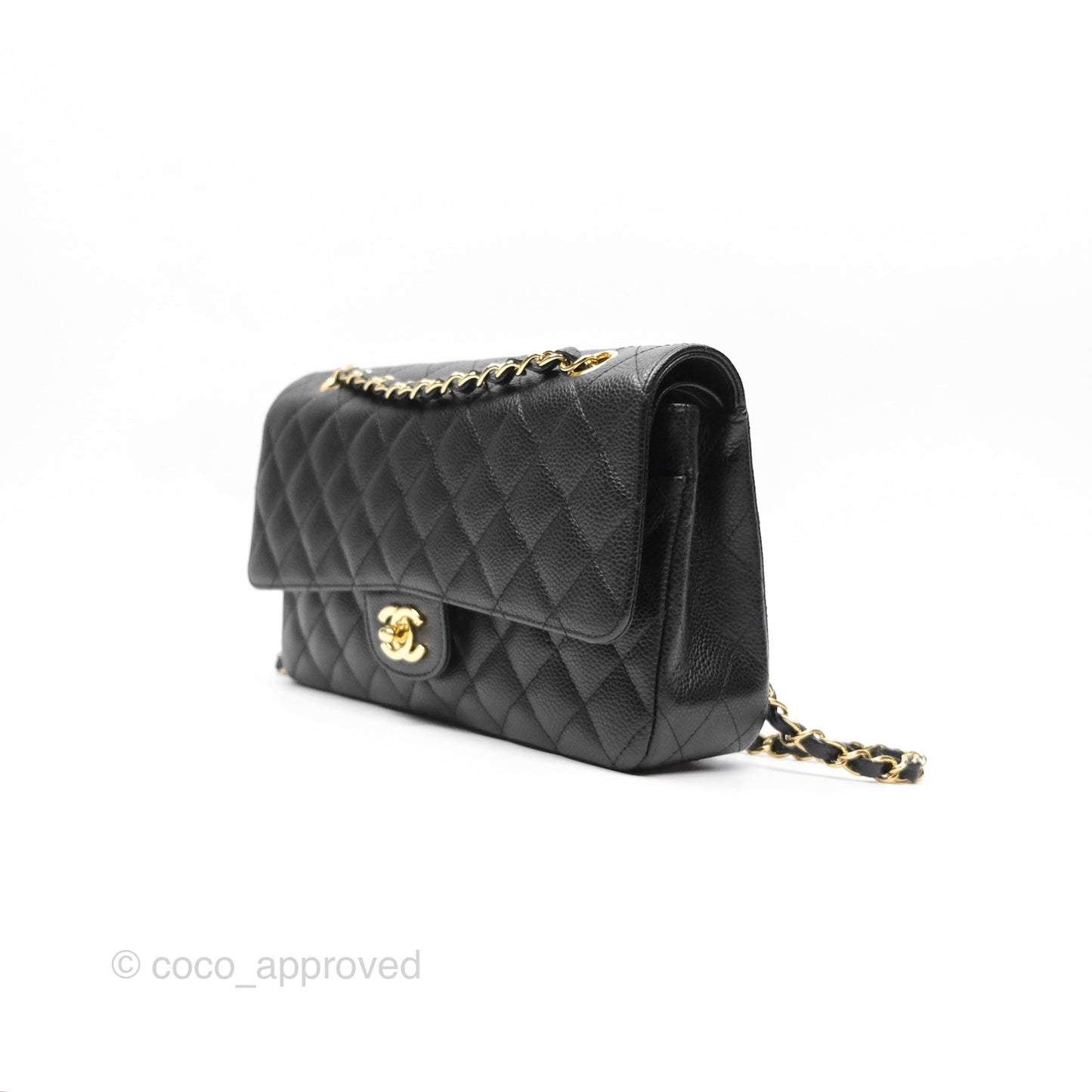 Chanel M/L Medium Classic Flap Quilted Black Caviar 24K Gold Hardware