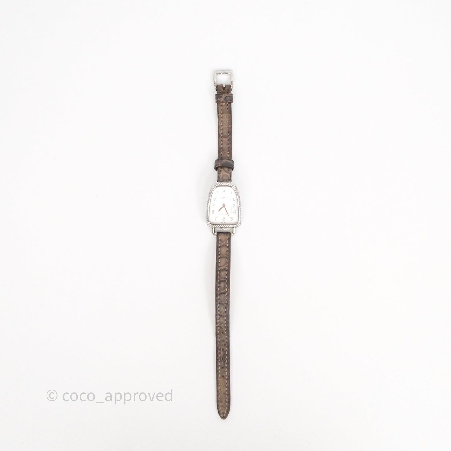 Hermès Galop d'Hermès Watch Medium Model 32MM Diamond Etoupe Alligator Palladium Hardware