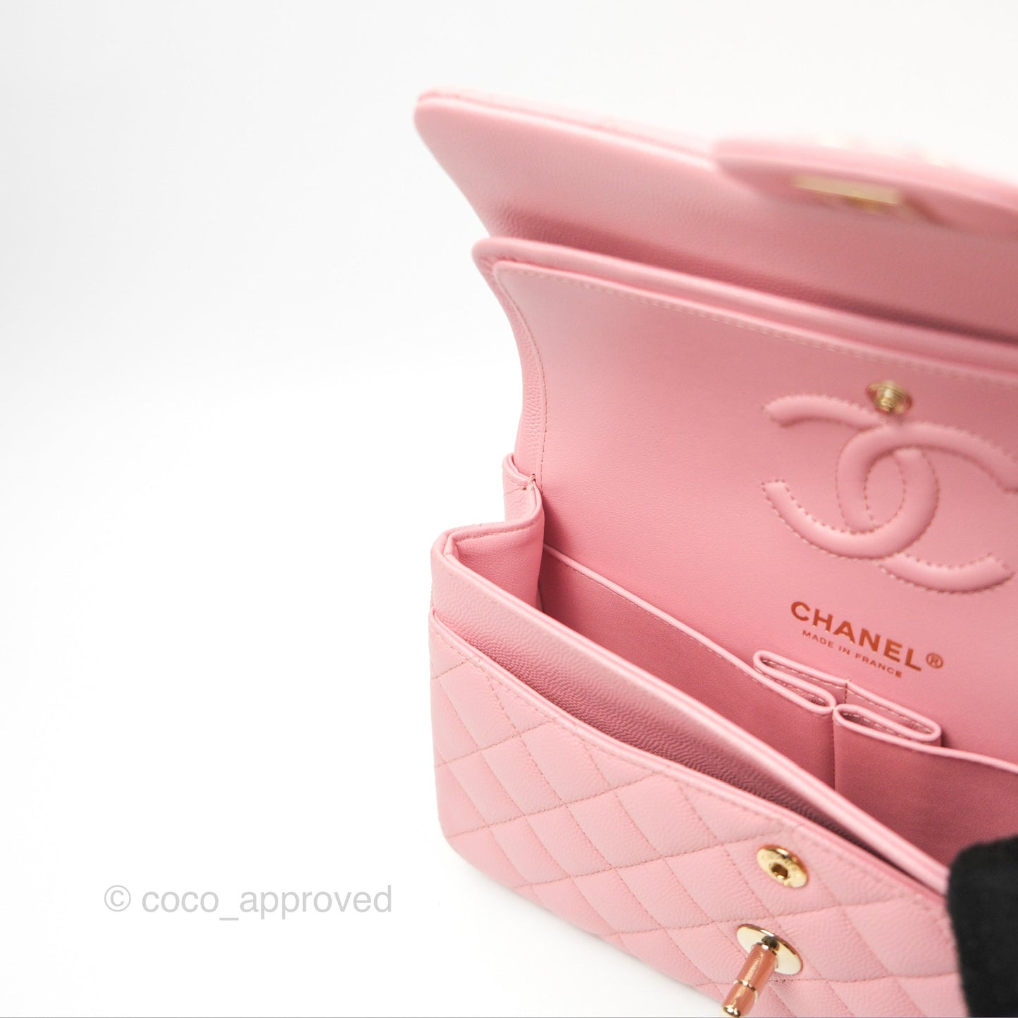 Chanel Small Classic Quilted Flap Sakura Pink Caviar Gold Hardware 22C