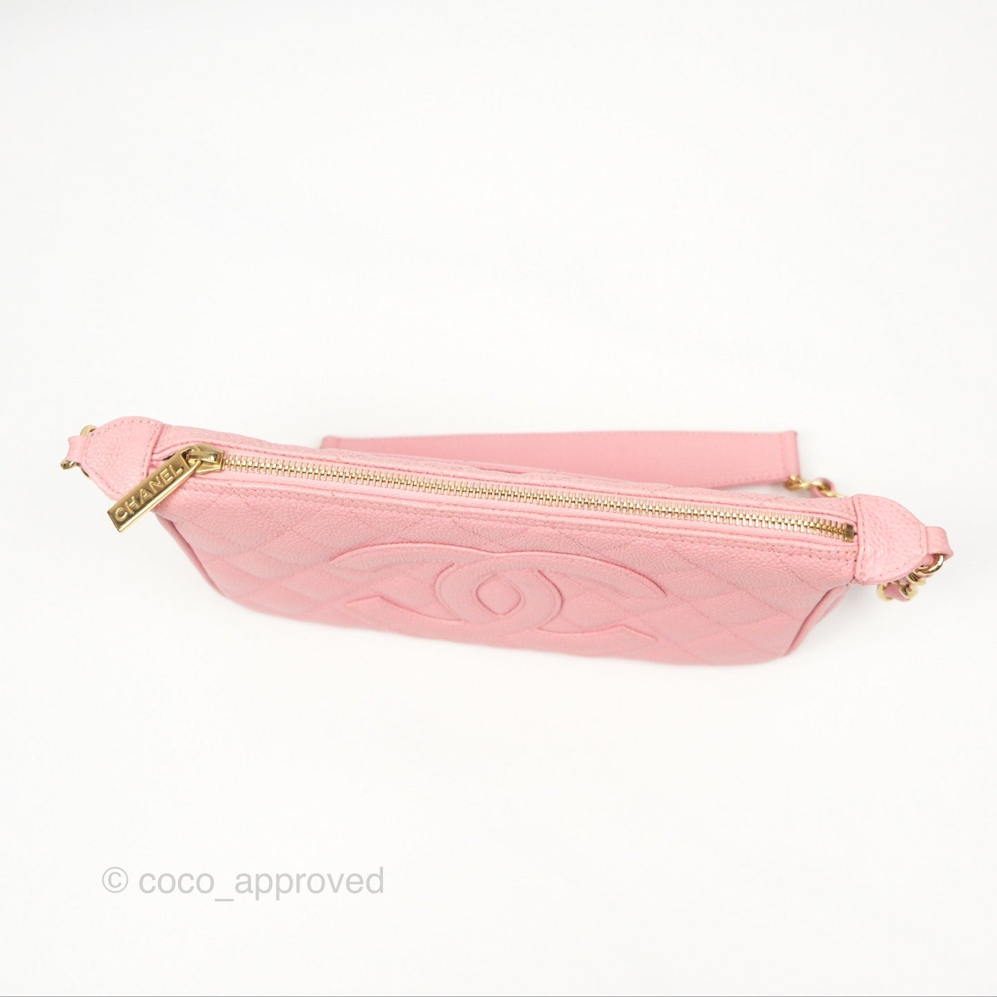 Chanel Vintage CC Quilted Shoulder Bag Pink Caviar Gold Hardware