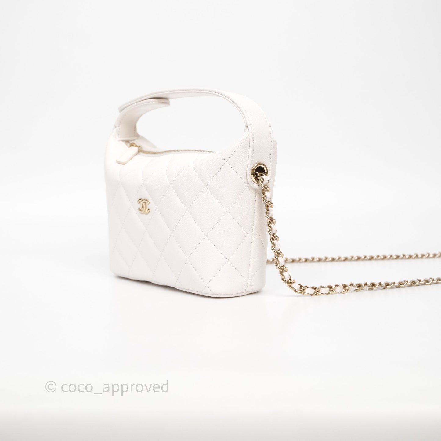 Chanel Quilted Hobo With Chain White Caviar Gold Hardware