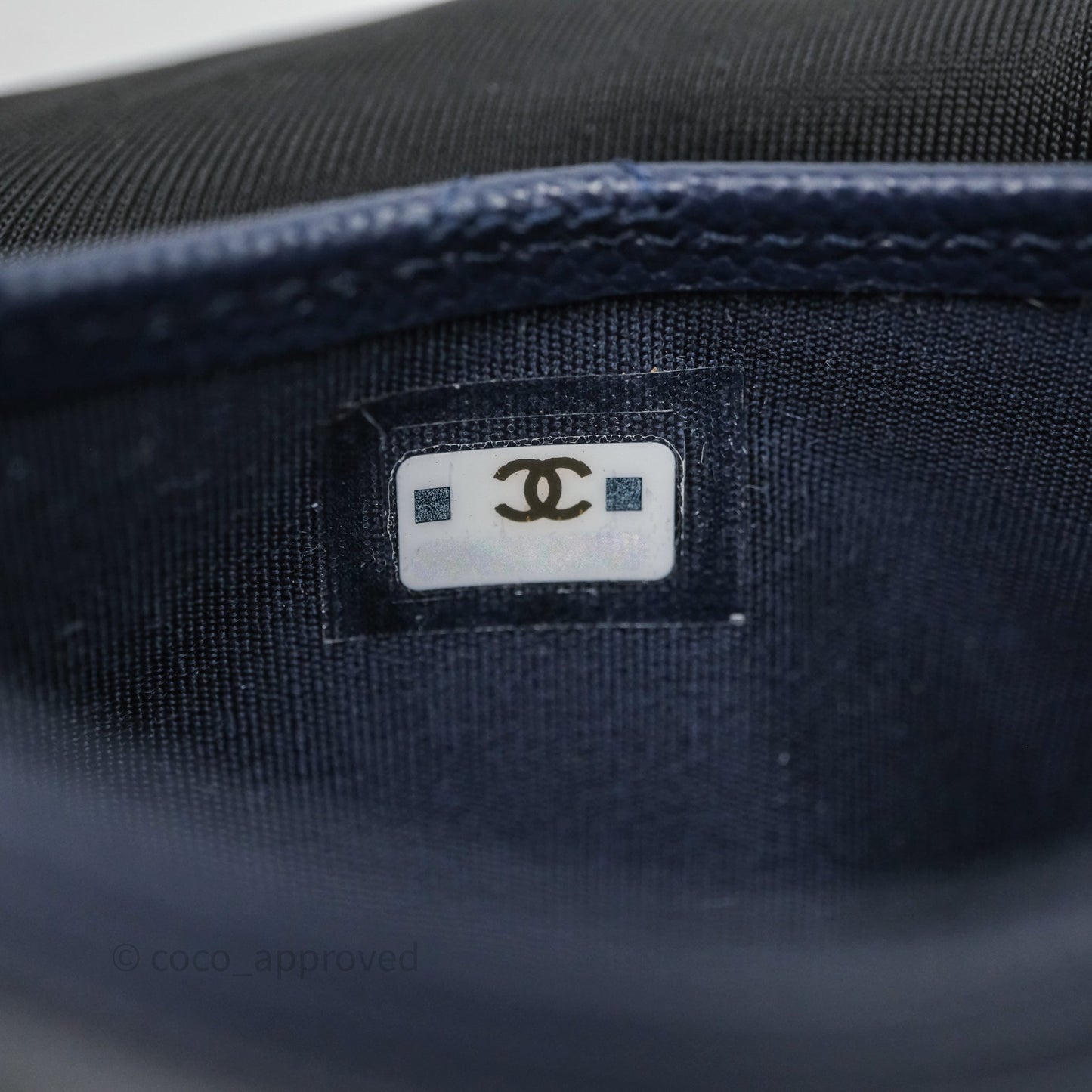 Chanel Classic Flat Card Holder Navy Caviar Gold Hardware