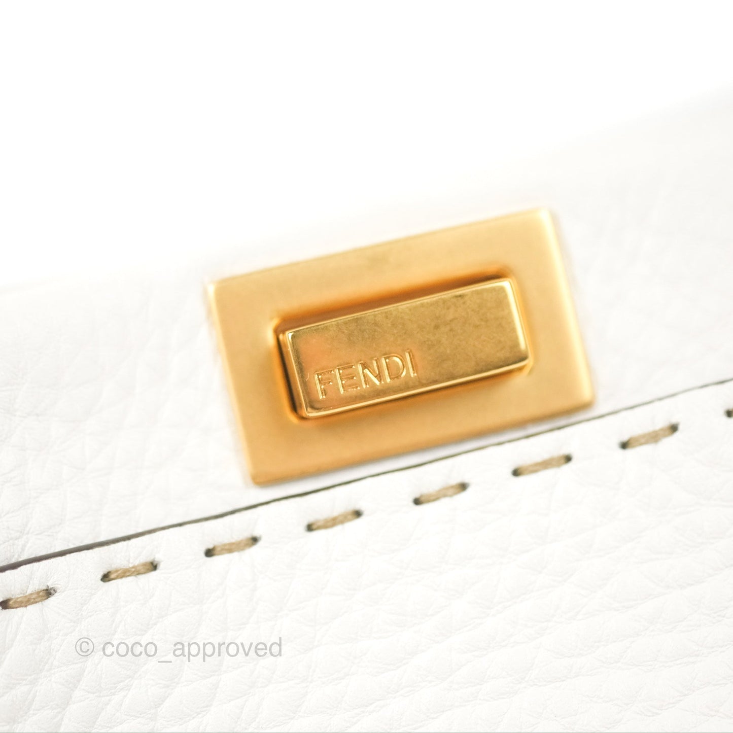 Fendi Mini Peekaboo Bag Contrast Stitch Off White/Navy Grained Leather Gold Hardware
