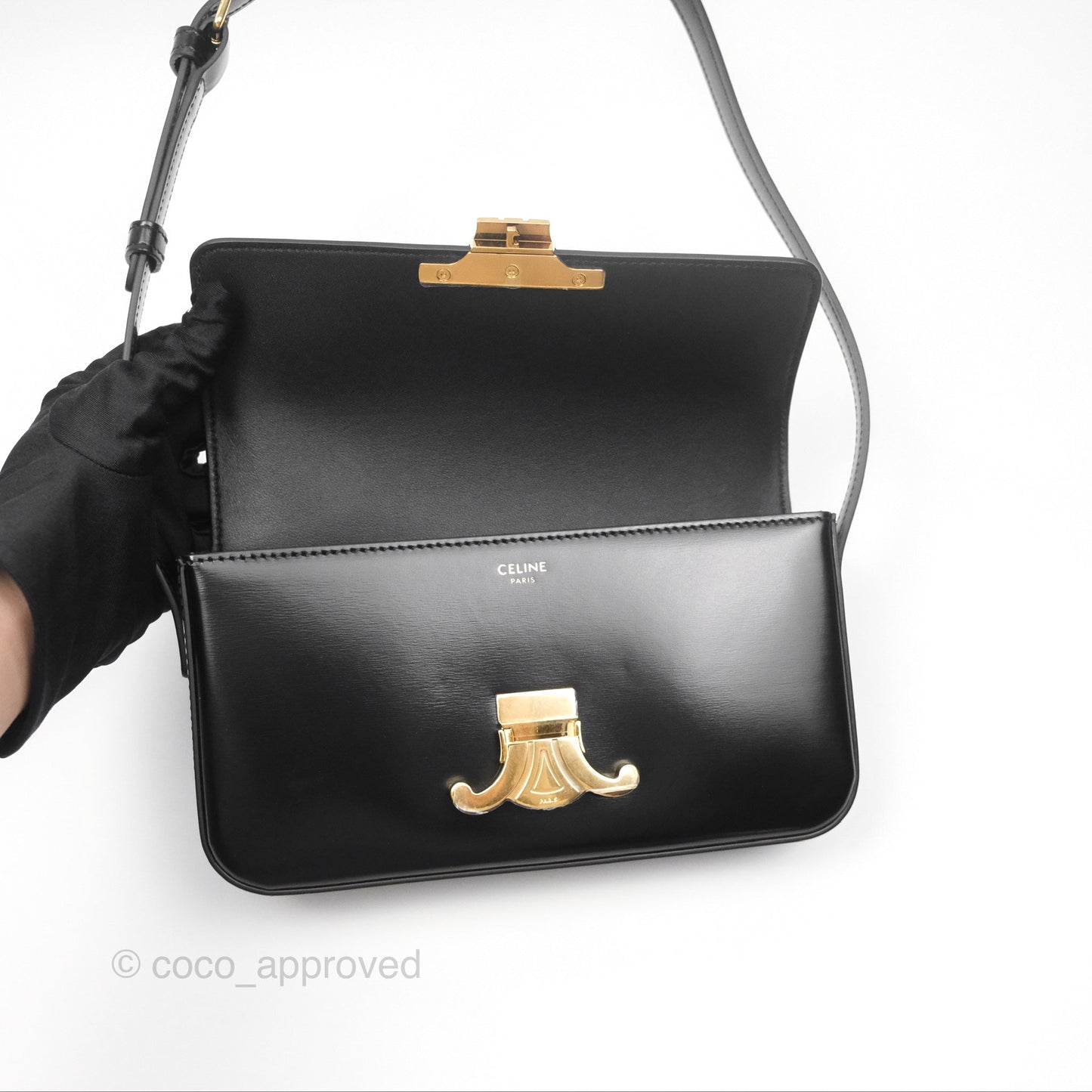 Celine Triomphe Shoulder Bag Black Calfskin