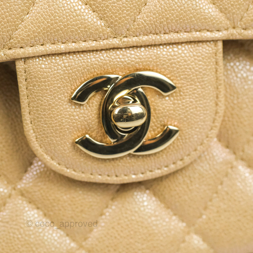 Chanel Classic Small S/M Flap Iridescent Beige Caviar Gold Hardware 19S