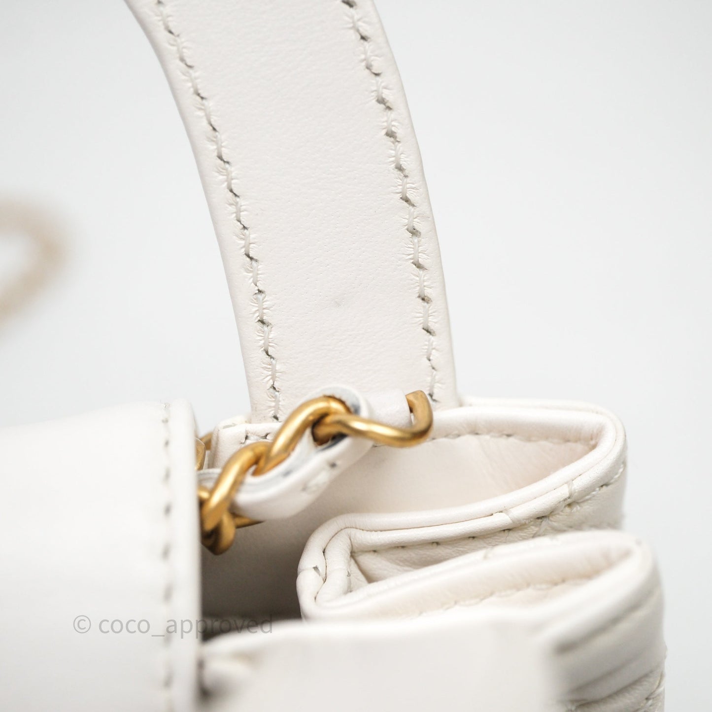 Chanel Kelly Bag Quilted White Lambskin Aged Gold Hardware