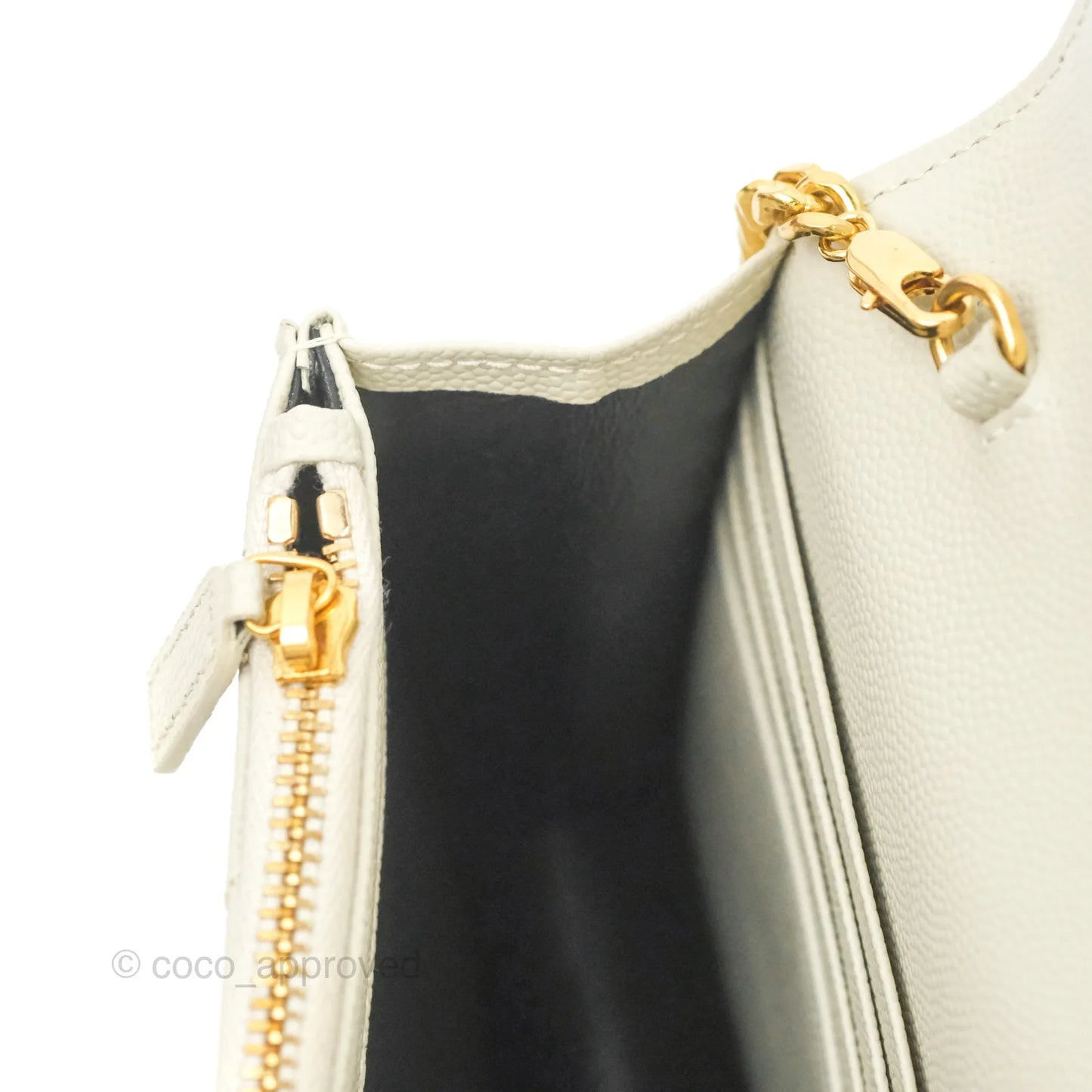 Saint Laurent Envelope Wallet On Chain Grained Leather Crema Soft Gold Hardware