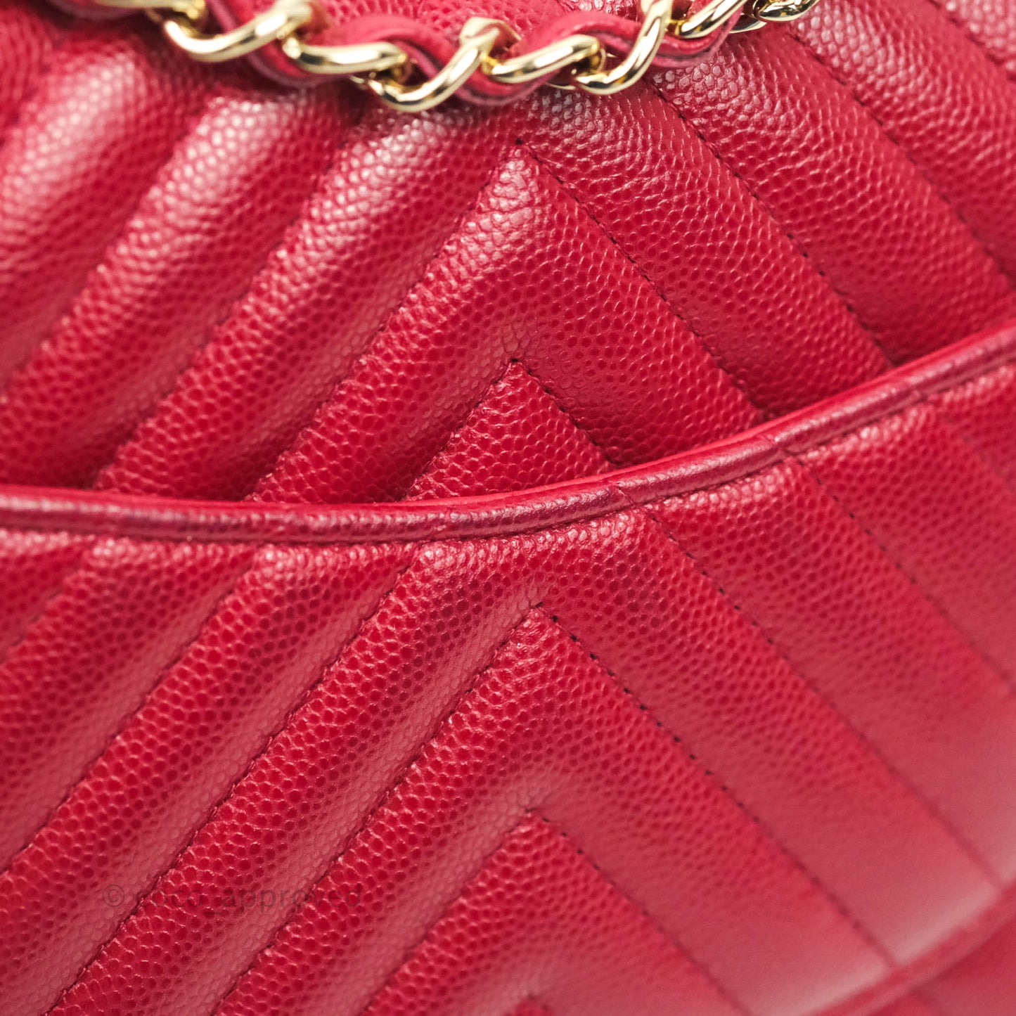 Chanel Mini Square Chevron Rosy Red Caviar Gold Hardware 18B