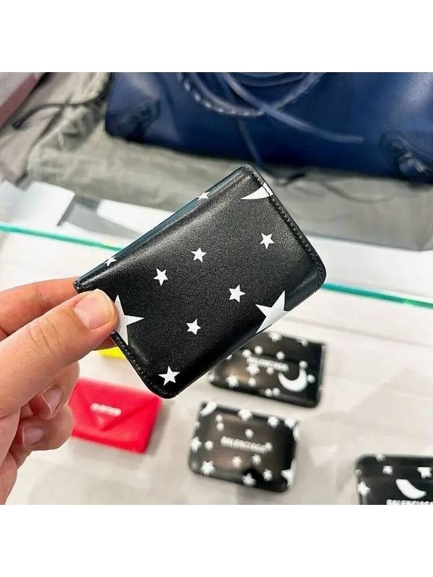 Luxury Balenciaga Star Logo Print Tri-Fold Half Wallet Black