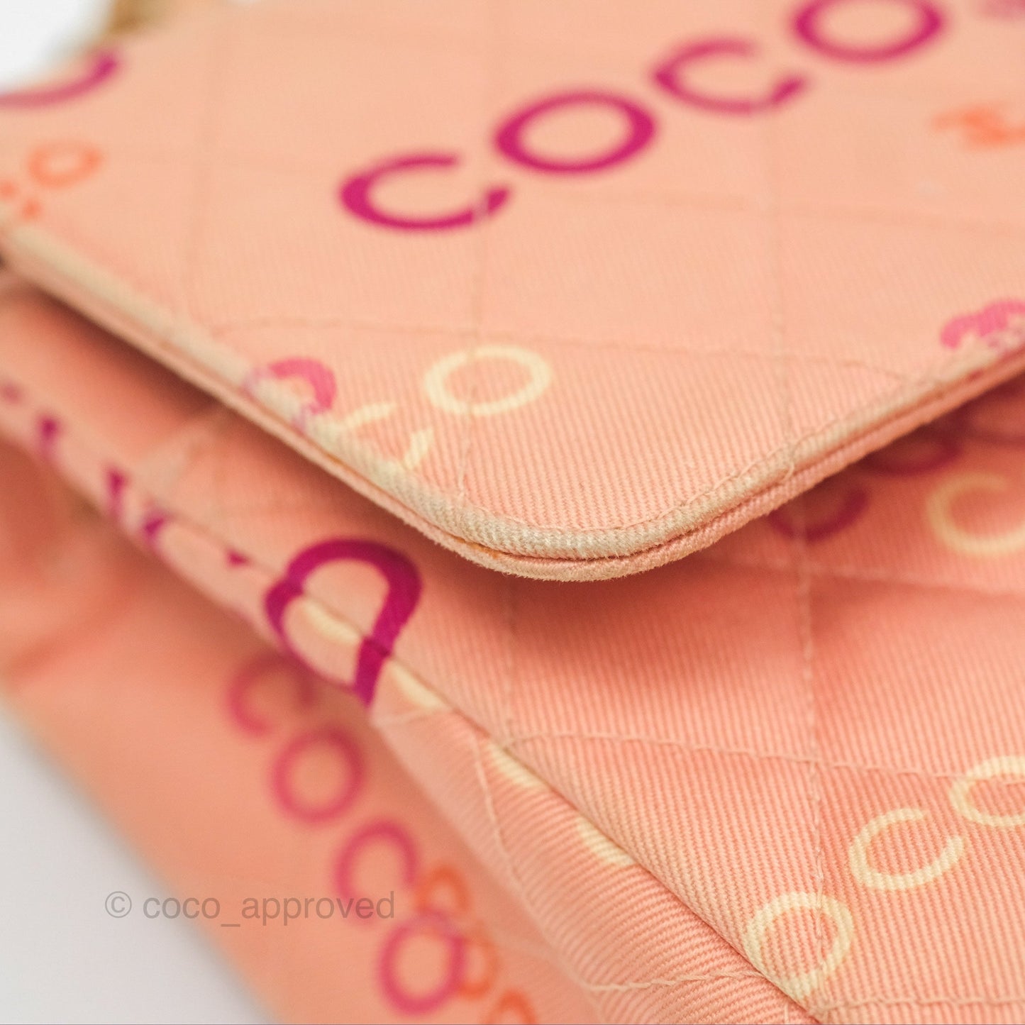 Chanel Coco Logo Medium Classic Flap Quilted Coral Pink Canvas Gold Hardware