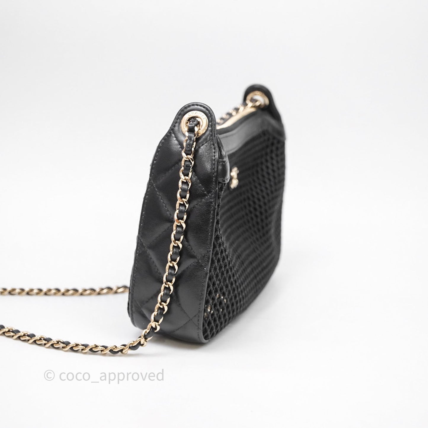 Chanel Mesh Clutch With Chain Black Shiny Lambskin Gold Hardware