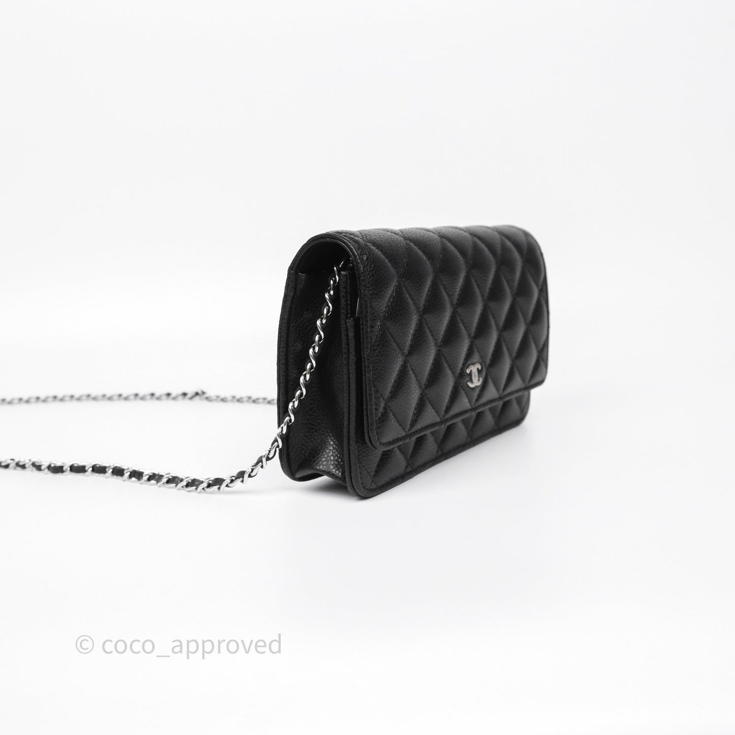 Chanel Classic Wallet On Chain WOC Quilted Black Caviar Silver Hardware